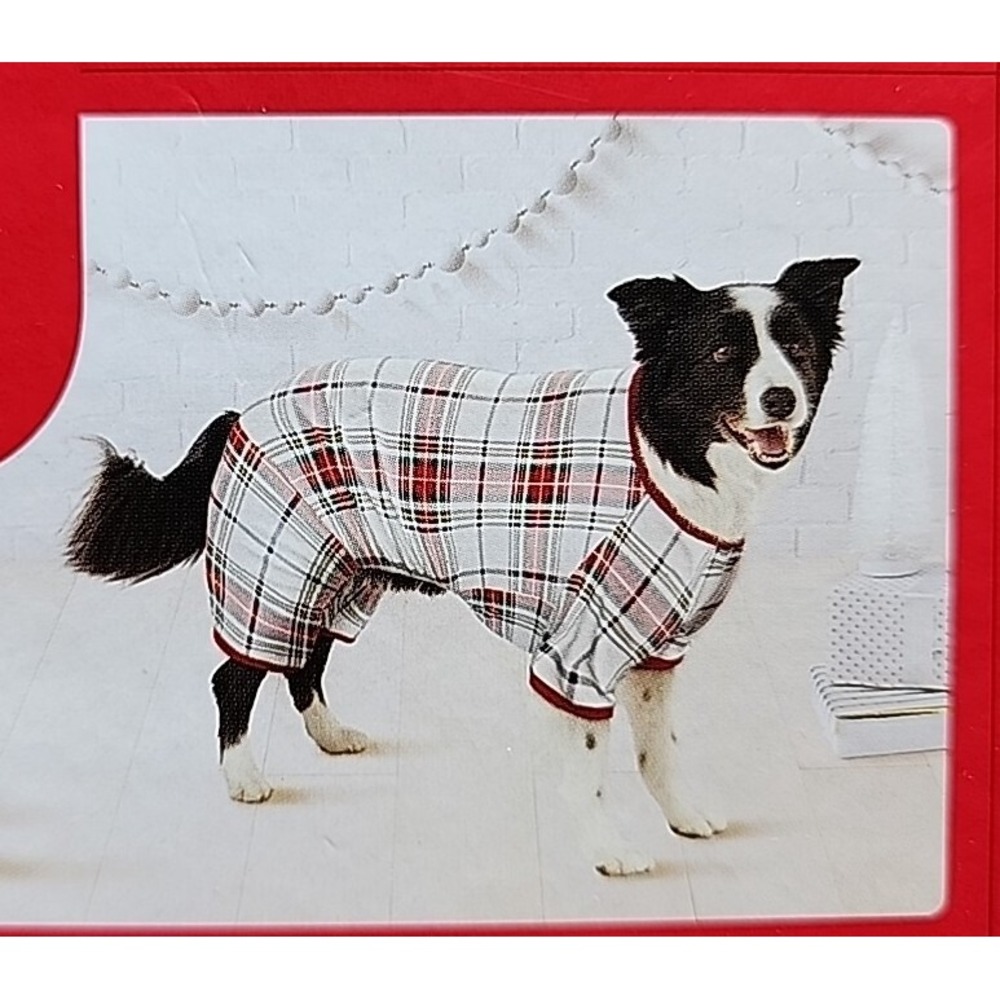 Holiday Plaid Flannel Dog or Cat Family White Plaid Pajamas‎ Size Small S